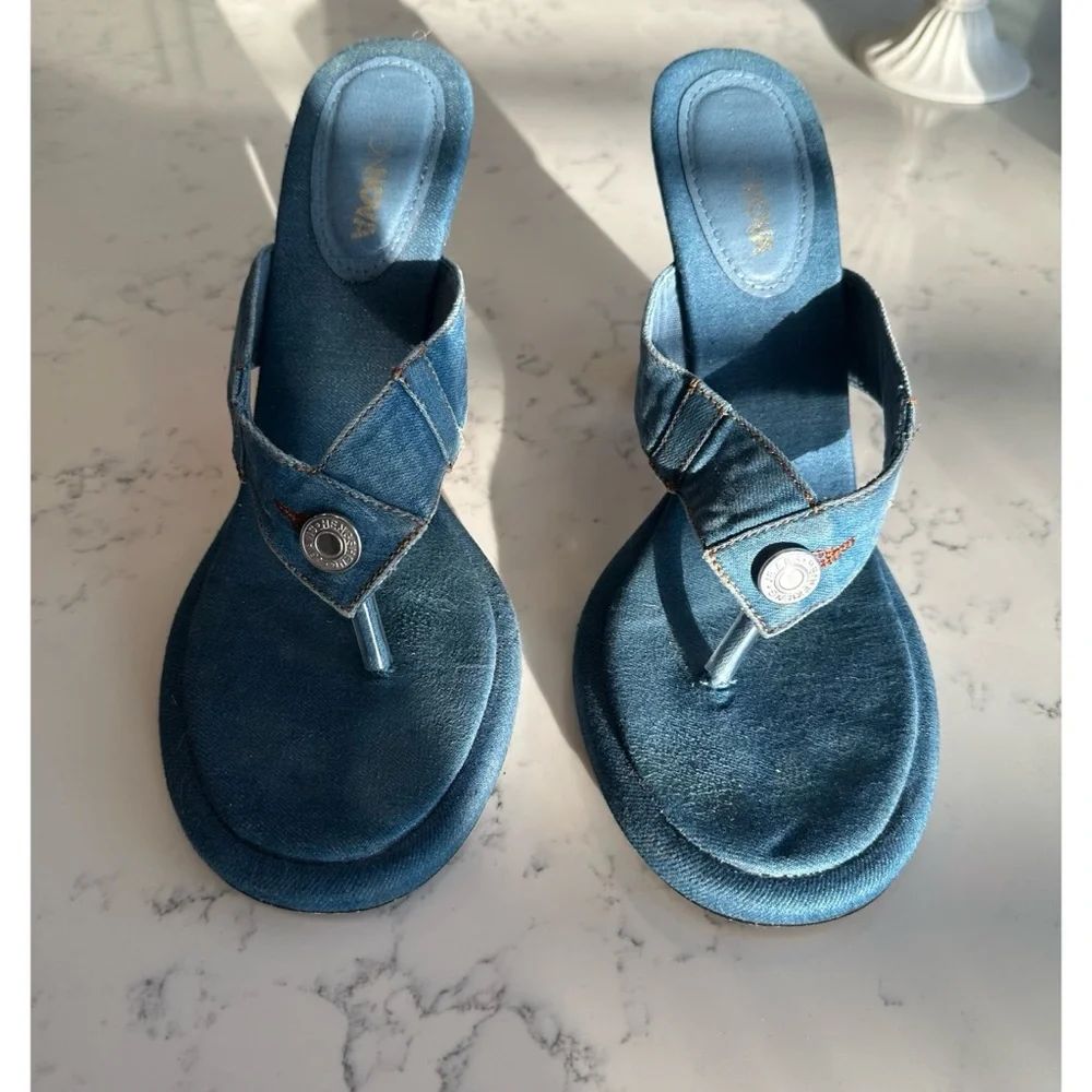 Denim Heeled Mules - Size 10 - Picture 12 of 14